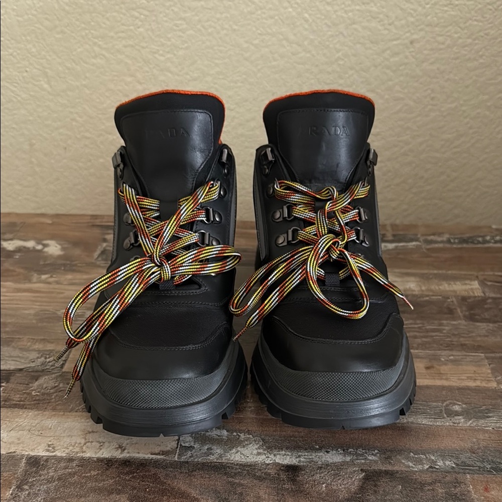 Prada Men’s Black Boots with Multicolor Laces